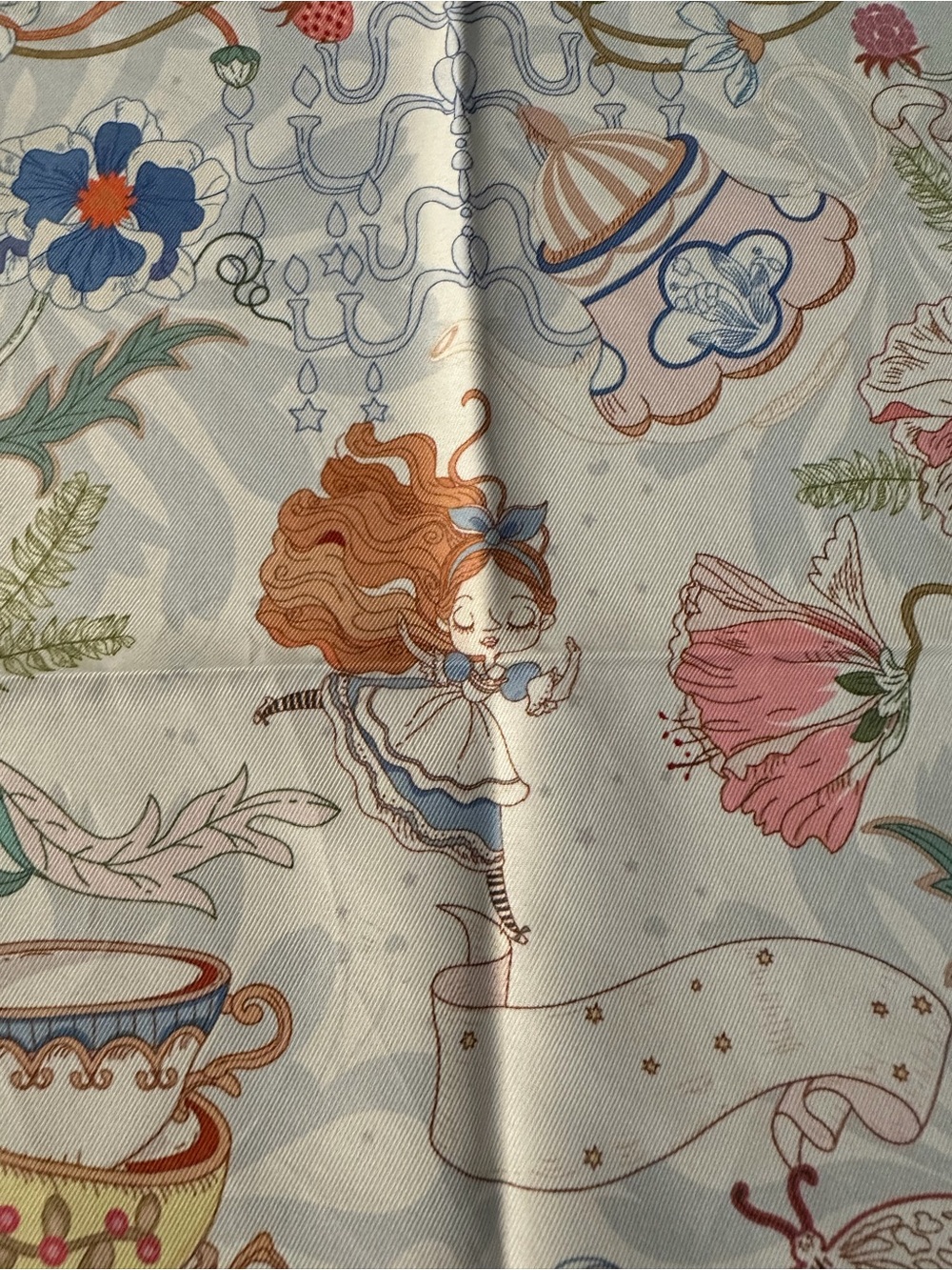 Alice in wonderland Scarf with Pink Border